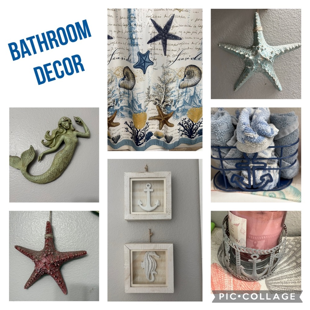 Nautical Bathroom Decor Set with Starfish and Anchor